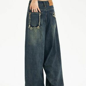 Distressed Wide Leg Baggy Jeans for Y2K Fashion & 90s Aesthetic