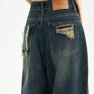 Distressed Wide Leg Baggy Jeans for Y2K Fashion & 90s Aesthetic