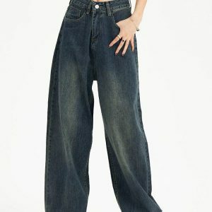 Distressed Wide Leg Baggy Jeans for Y2K Fashion & 90s Aesthetic