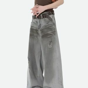 Distressed Wide Leg Jeans: Embrace Y2K Fashion with 90s Grunge Vibes