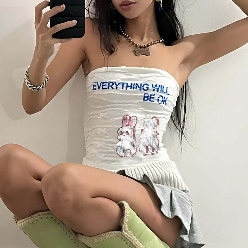 Everything Will Be Ok Y2K Tube Top for Trendy Summer Outfits