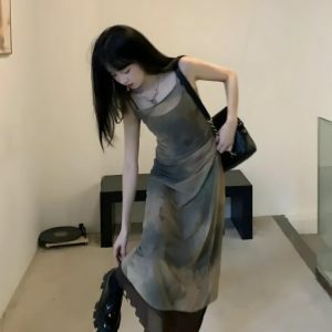 Fairy Grunge Aesthetic Midi Dress for Y2K Summer Outfits