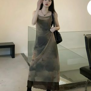 Fairy Grunge Aesthetic Midi Dress for Y2K Summer Outfits