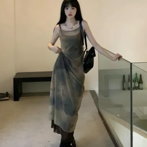 Fairy Grunge Aesthetic Midi Dress for Y2K Summer Outfits