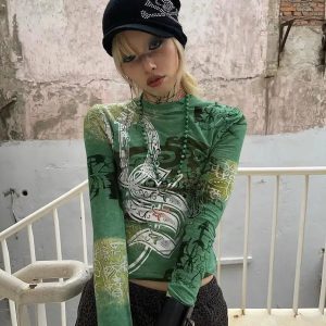 Fairy Grunge Aesthetic Print Top for Y2K and 90s Fashion Lovers