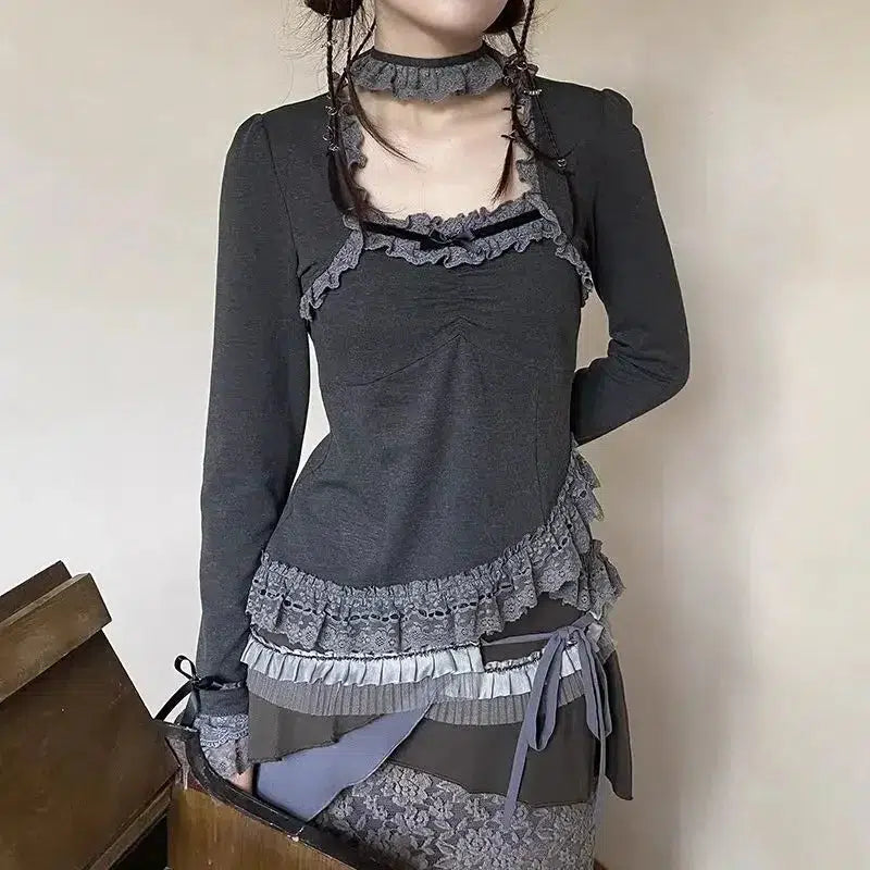 Fairy Grunge Asymmetric Lace Top - Y2K Aesthetic Summer Fashion