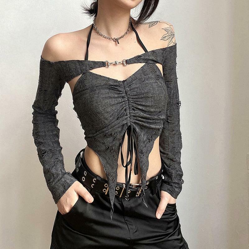 Fairy Grunge Detachable Sleeve Halter Top - Y2K Aesthetic Summer Style