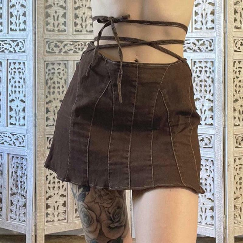 Fairy Grunge Lace-Up Mini Skort: Y2K Aesthetic Summer Outfit Essential