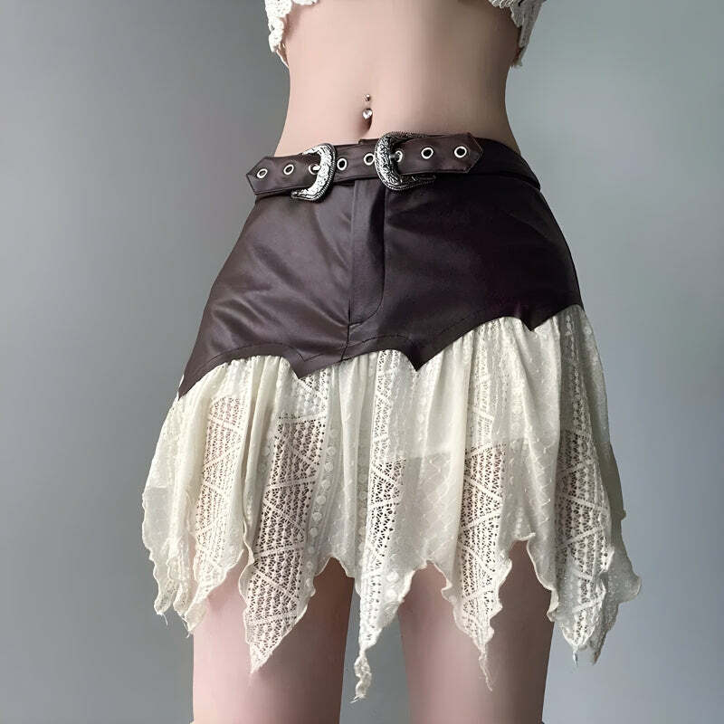 Fairy Grunge Patchwork Lace Mini Skirt - Y2K Aesthetic Summer Style