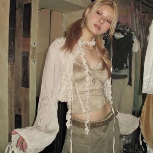 Fairy Grunge Ruffled Crop Cardigan for Y2K Aesthetic Summer Outfits