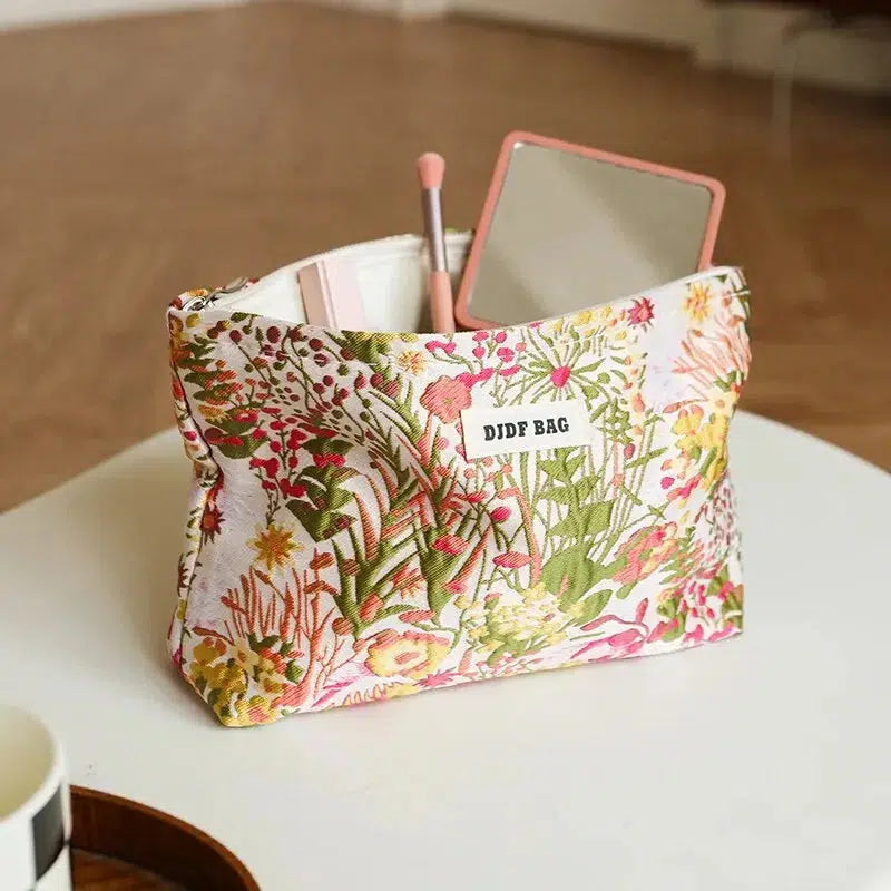 Floral Embroidered Makeup Bag for Y2K Aesthetic Summer Outfits