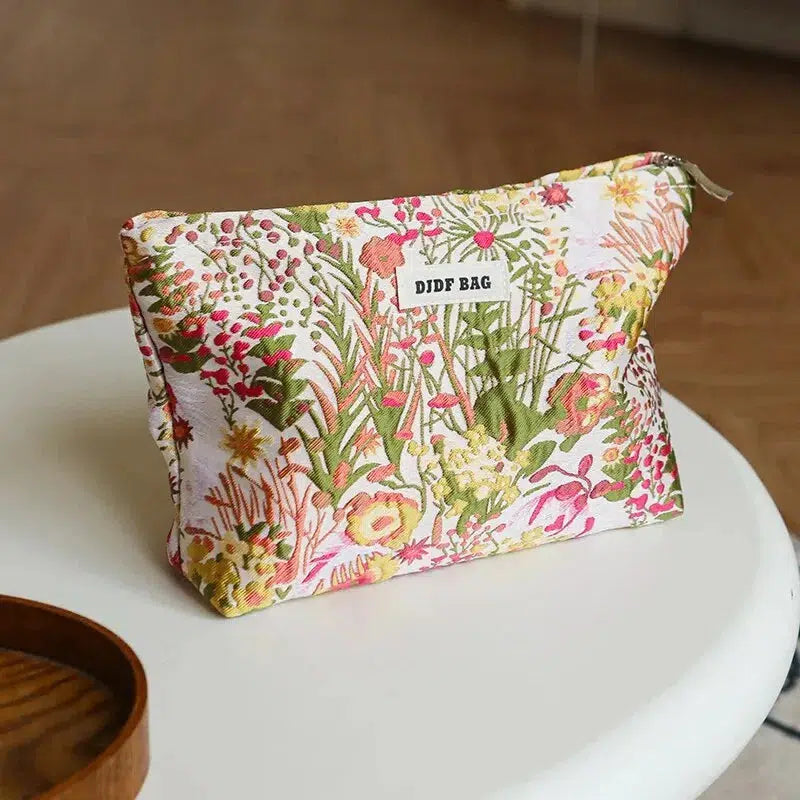 Floral Embroidered Makeup Bag for Y2K Aesthetic Summer Outfits