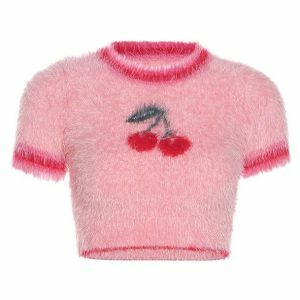 Fluffy Cherry Crop Top: Y2K Aesthetic Summer Outfit Essential