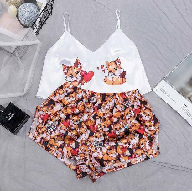 Foxy Fox Y2K Pajama Set: Cozy Summer Outfits for Stylish Nights