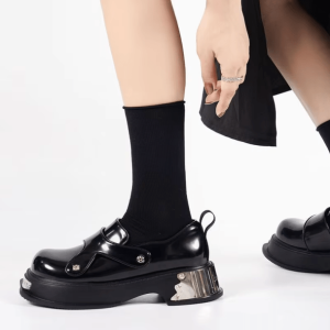 Goth Metal Accents Platform Shoes for Y2K and Grunge Aesthetic Styles