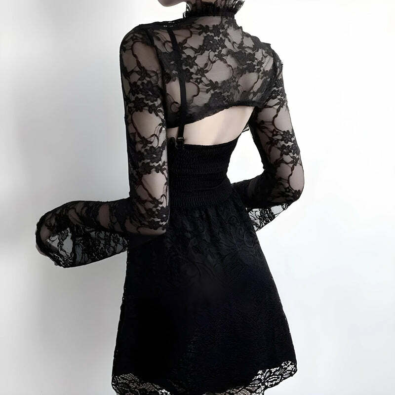 Goth Sheer Lace Bolero for Y2K Fashion & Grunge Aesthetic Outfits