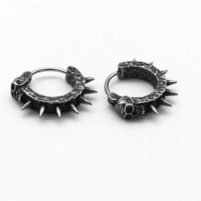 Goth Skull Spiked Hoop Earrings for Y2K Grunge Aesthetic Outfits