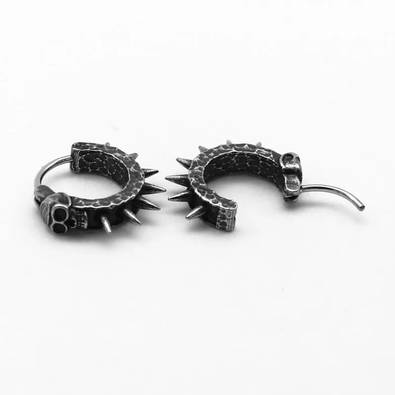 Goth Skull Spiked Hoop Earrings for Y2K Grunge Aesthetic Outfits