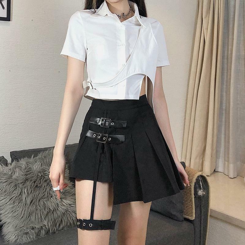 Gothic Belted Mini Skirt: Y2K Grunge Aesthetic for Trendy Outfits