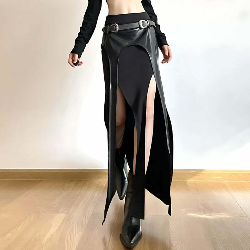 Gothic Double Slit Maxi Skirt - Y2K Grunge Aesthetic Fashion Statement