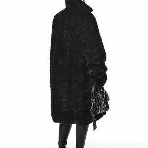 Gothic Faux Fur Fluffy Long Jacket for Y2K and Grunge Aesthetic Styles