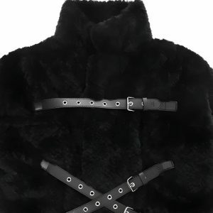 Gothic Faux Fur Fluffy Long Jacket for Y2K and Grunge Aesthetic Styles