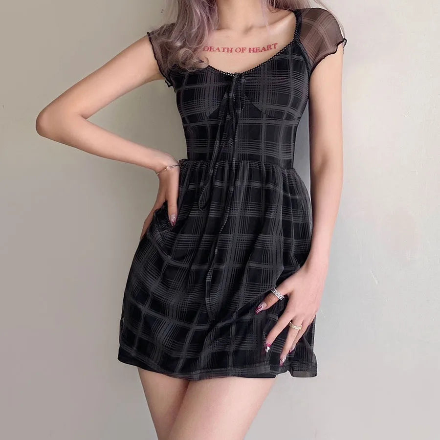 Gothic Plaid Mini Dress - Y2K Grunge Style for Trendy Summer Outfits