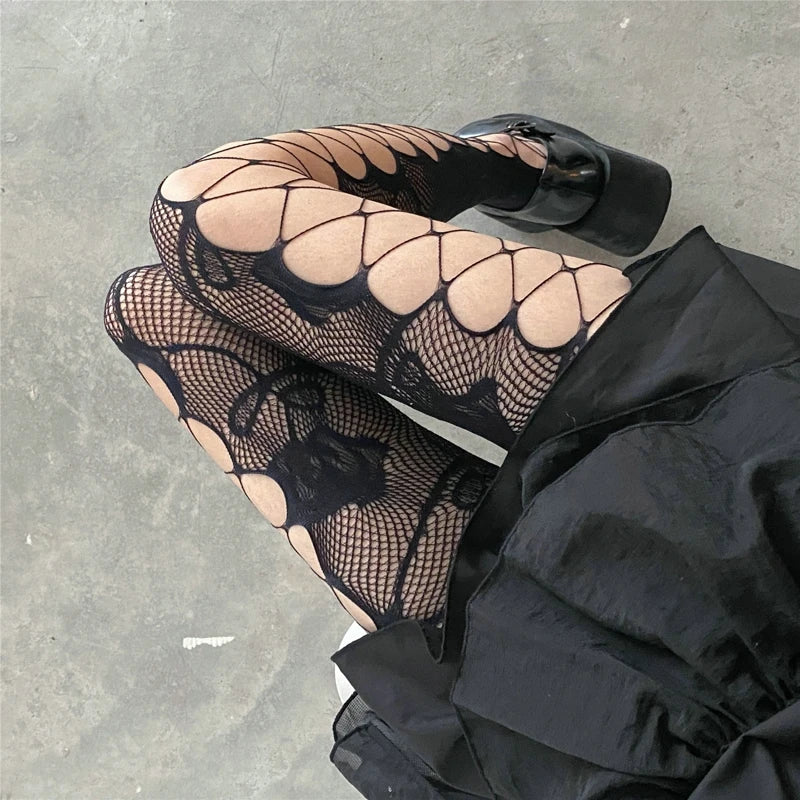 Gothic Rose Fishnet Tights for Y2K Fashion & Grunge Aesthetic Outfits