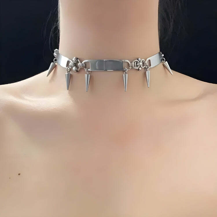 Gothic Spiked Metal Choker for Y2K Fashion & Grunge Aesthetic Outfits