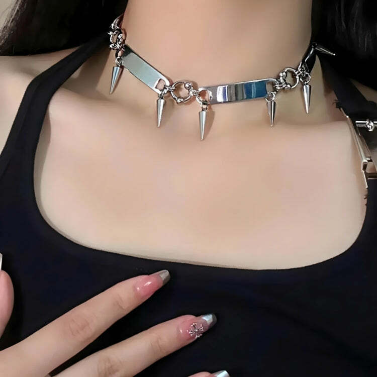 Gothic Spiked Metal Choker for Y2K Fashion & Grunge Aesthetic Outfits