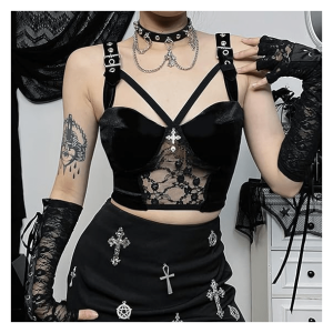 Gothic Velvet Crop Top: Y2K Grunge Style for Edgy Summer Outfits