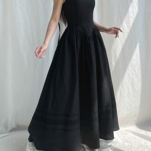 Gothic Y2K Strap Maxi Dress for Grunge Aesthetic Summer Outfits