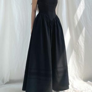 Gothic Y2K Strap Maxi Dress for Grunge Aesthetic Summer Outfits