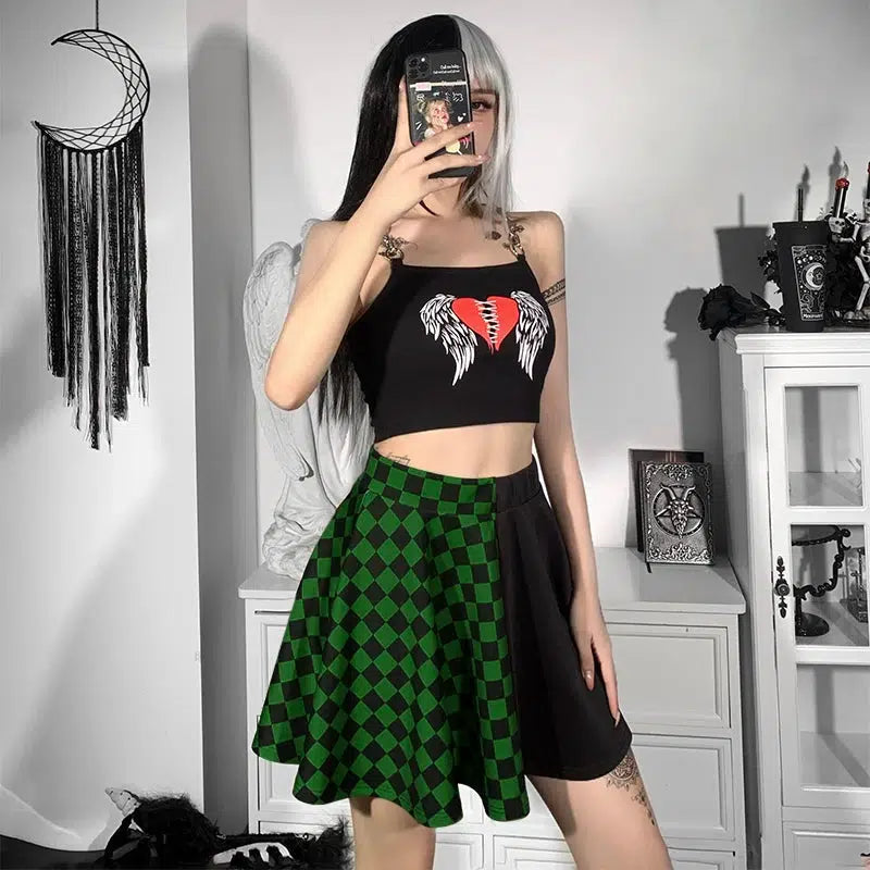 Grunge A-Line Mini Skirt in Checked Pattern - Y2K Fashion Essential