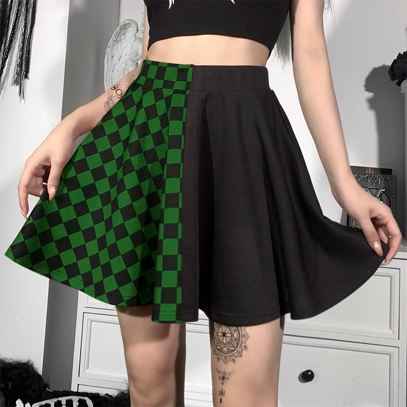 Grunge A-Line Mini Skirt in Checked Pattern - Y2K Fashion Essential