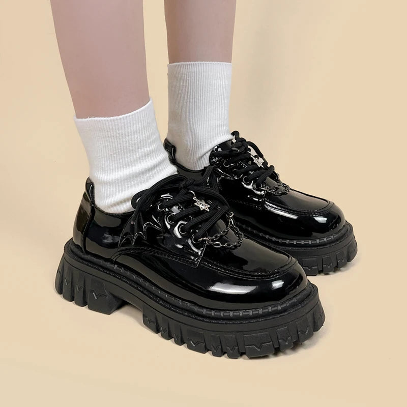 Grunge Bat Wings Platform Oxford Shoes for Y2K and 90s Fashion Lovers