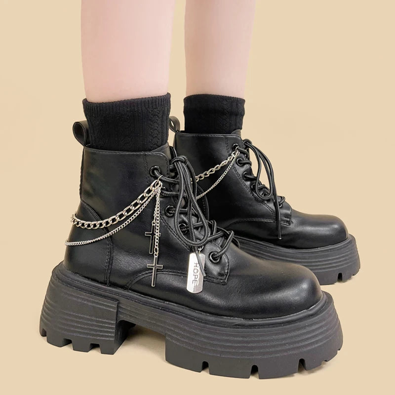 Grunge Chain Combat Boots: Y2K Style Meets 90s Fashion Vibes