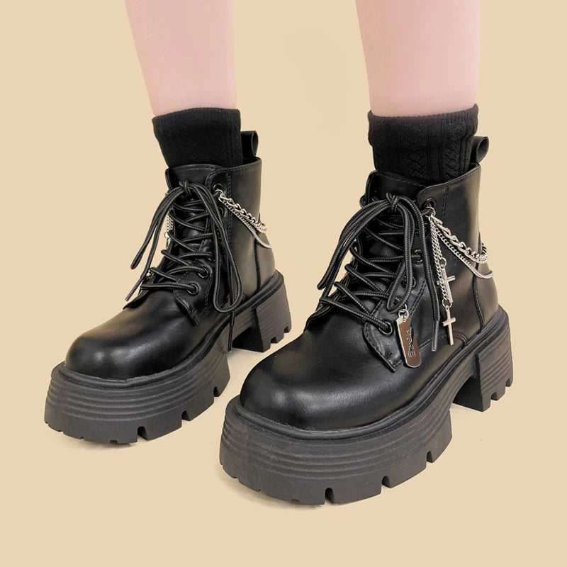 Grunge Chain Combat Boots: Y2K Style Meets 90s Fashion Vibes