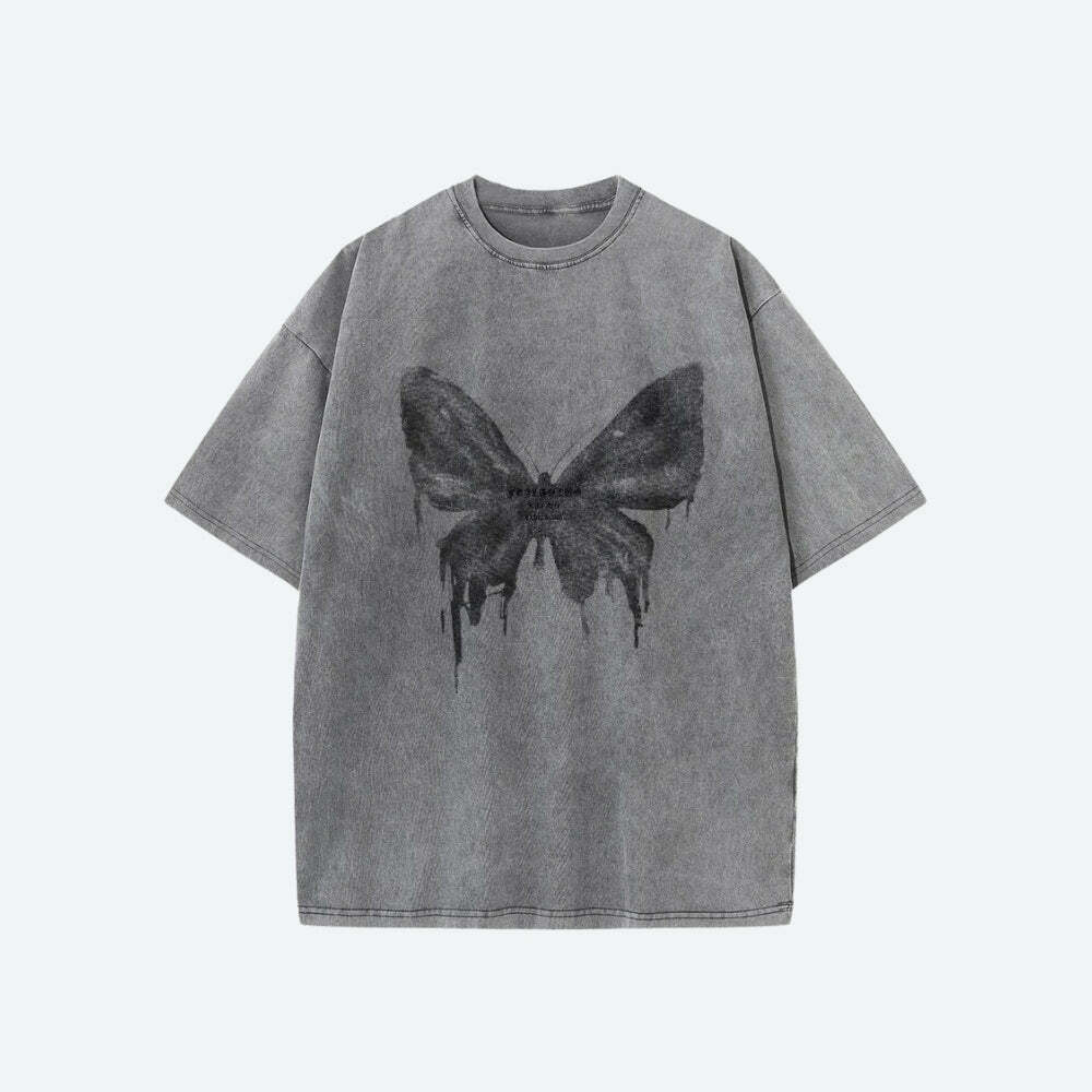 Grunge Distressed Butterfly Tee - Y2K Aesthetic Summer Outfit Essential