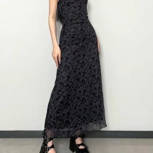 Grunge Floral Maxi Dress: Embrace Y2K Aesthetic with 90s Vibes