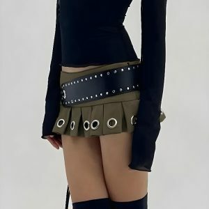 Grunge-Inspired Belted Mini Skirt for Y2K and 90s Fashion Lovers