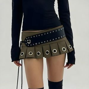 Grunge-Inspired Belted Mini Skirt for Y2K and 90s Fashion Lovers