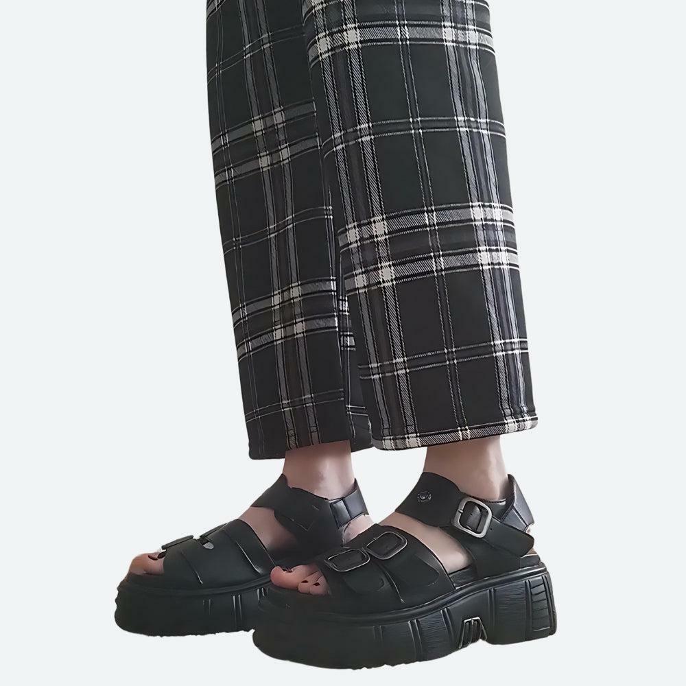 Grunge-Inspired Belted Platform Sandals for Y2K and 90s Fashion Lovers