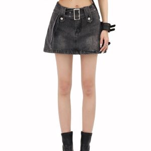 Grunge-Inspired Buttoned Belt Loop Mini Skort for Y2K Fashion Lovers