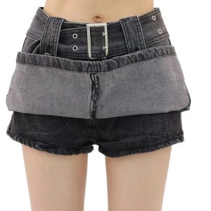 Grunge-Inspired Buttoned Belt Loop Mini Skort for Y2K Fashion Lovers