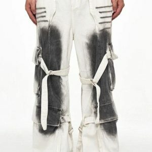 Grunge-Inspired Cargo Pants with Distressed Details for Y2K Style