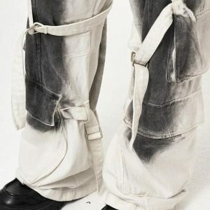 Grunge-Inspired Cargo Pants with Distressed Details for Y2K Style