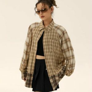 Grunge Multi-Pattern Plaid Shirt: Y2K Aesthetic for Effortless Style