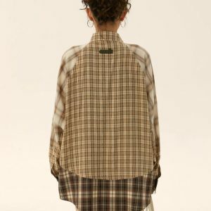 Grunge Multi-Pattern Plaid Shirt: Y2K Aesthetic for Effortless Style