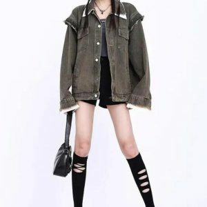 Grunge Oversized Denim Jacket for Y2K Fashion Lovers and 90s Aesthetic